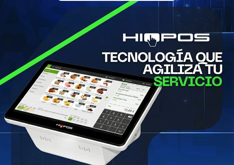 Punto de venta HIOPOS con carta de restaurante en pantalla
