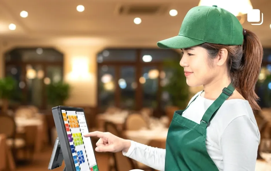 Personal de restaurante usando un punto de venta HIOPOS en sala