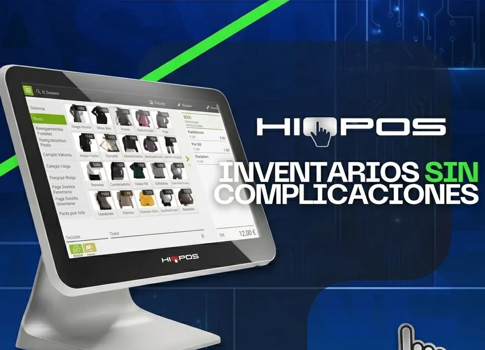Terminal de punto de venta HIOPOS mostrando la gestión de inventario