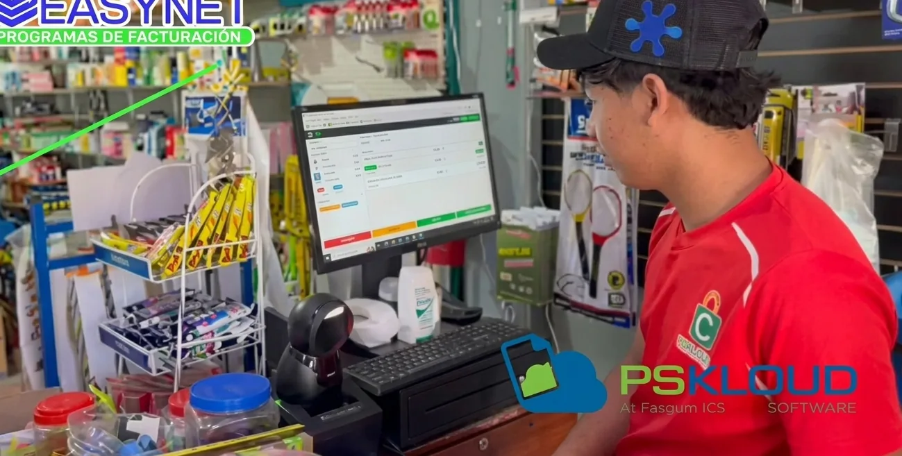 Sistema de punto de venta en operación en el mostrador de un comercio