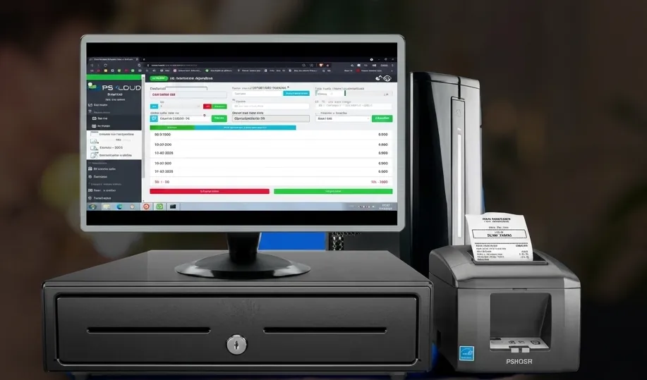 Estación de trabajo con el sistema administrativo PSKLOUD en pantalla